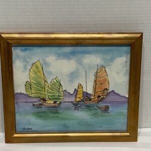 Framed Nautical Watercolor Painting